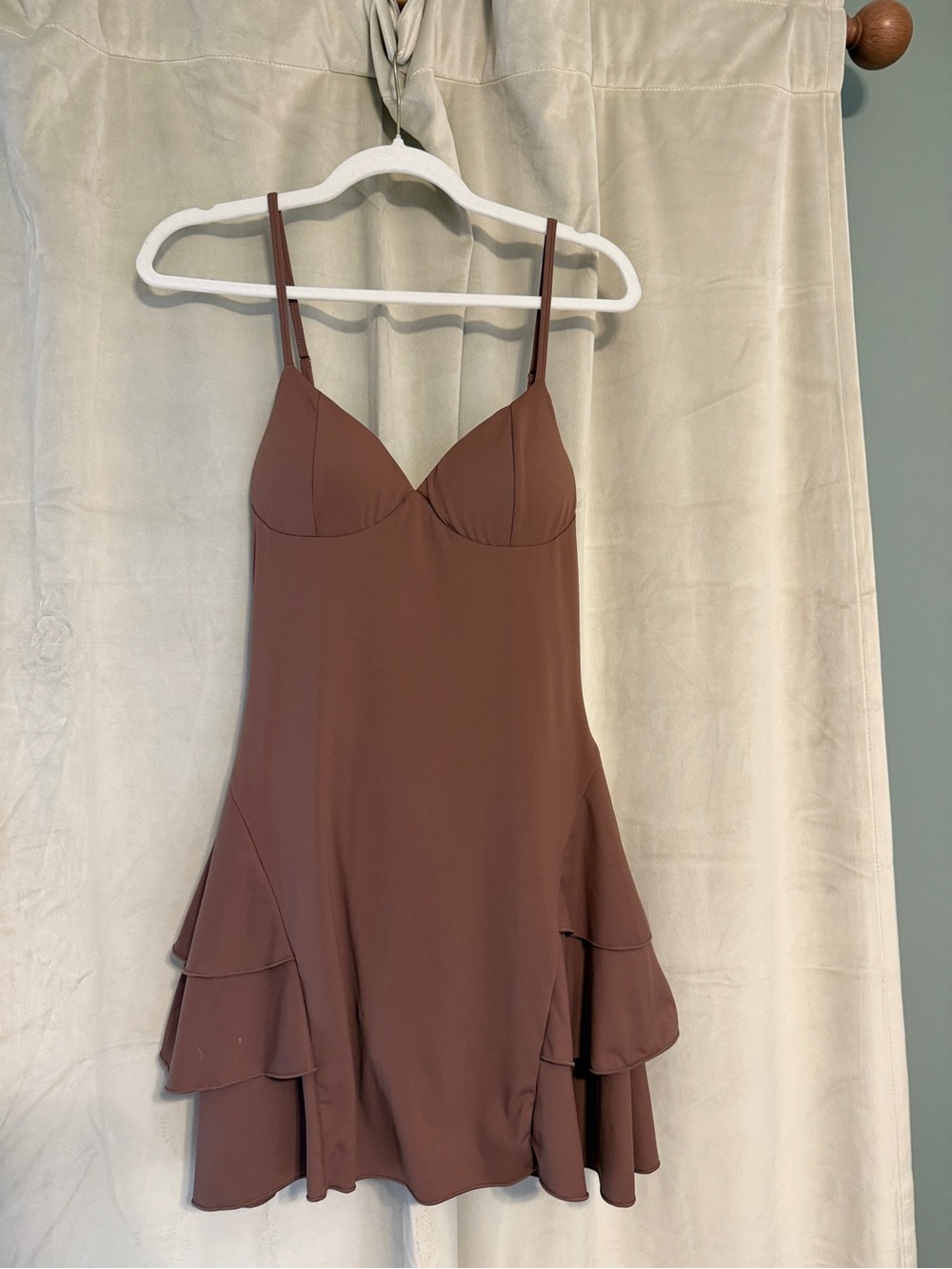 Brown Ruffle Hem Slip Dress - Women's Intimates